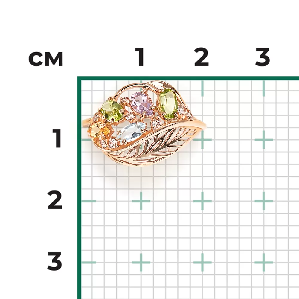 Damenring mit Zirkonia,Topas, Chrysolithen, Amethyst und Zitrin Bild 2