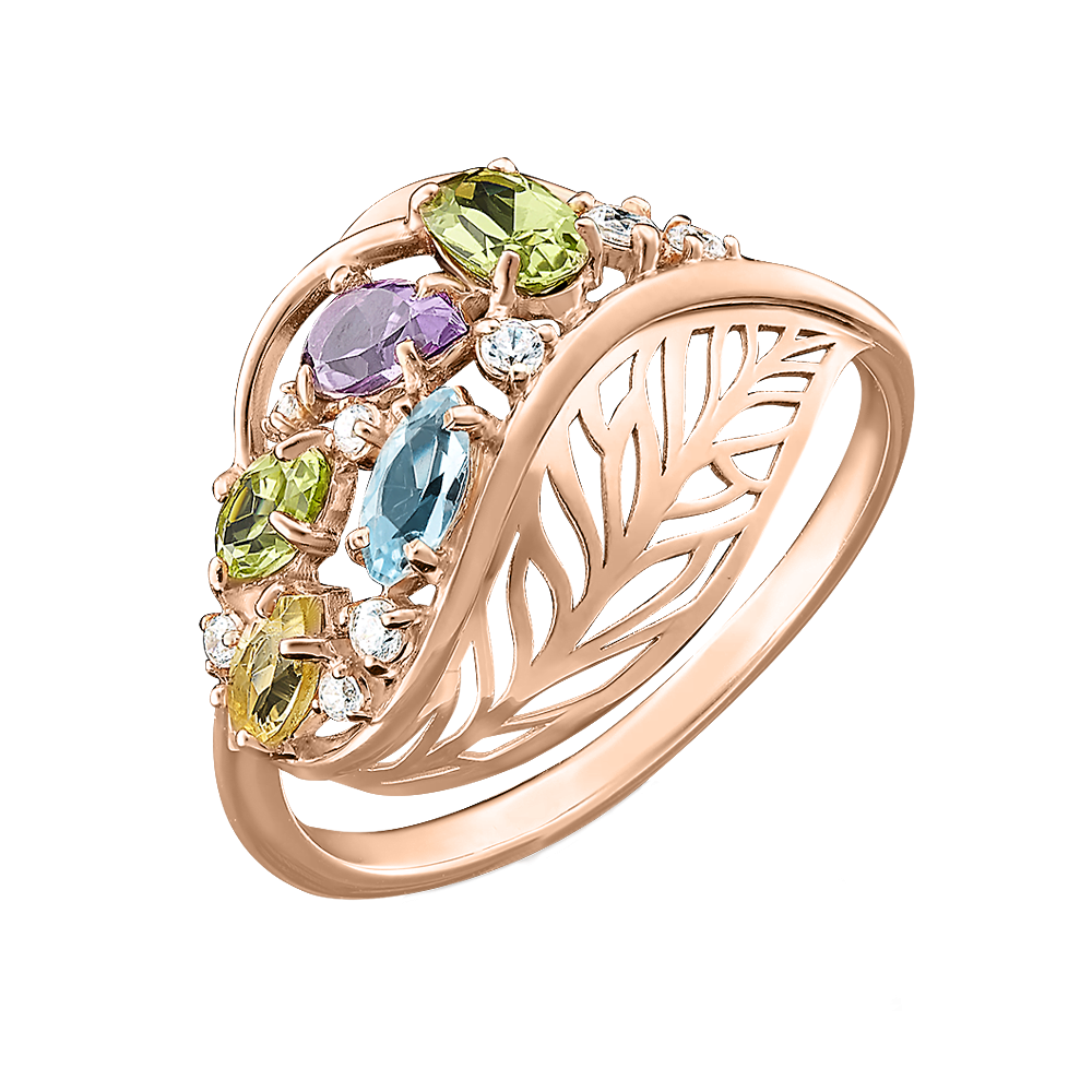 Damenring mit Zirkonia,Topas, Chrysolithen, Amethyst und Zitrin Bild 1