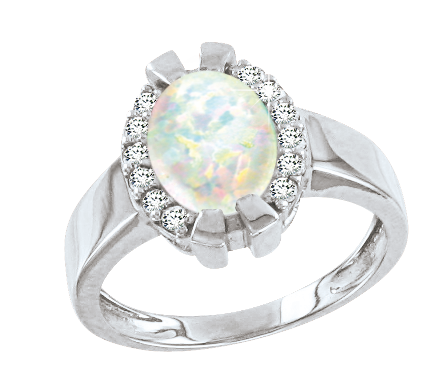 Damenring mit Opal und Zirkonia Bild 1