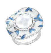 Damenring mit Perle, Zirkonia und Emaille Bild 1