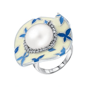 Damenring mit Perle, Zirkonia und Emaille Bild 1
