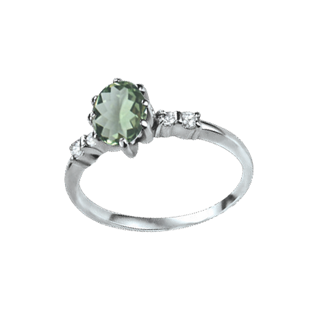 Damenring mit grünem Amethyst und Zirkonia Bild 1