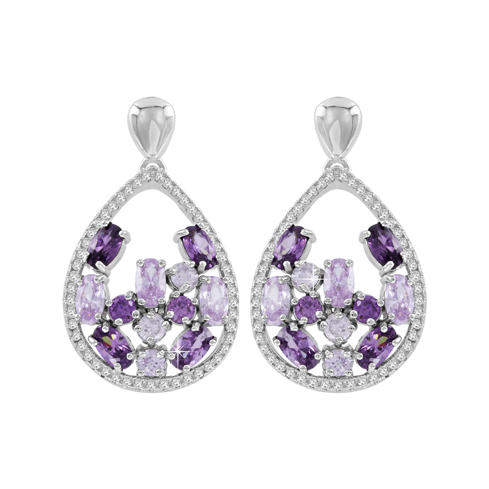 Ohrstecker rhodiniert mit Amethyst Bild 1