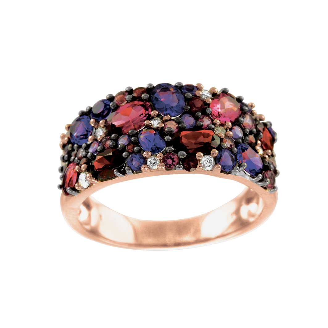 Damenring mit Amethyst, Granat, Turmalin und Brillant Bild 1