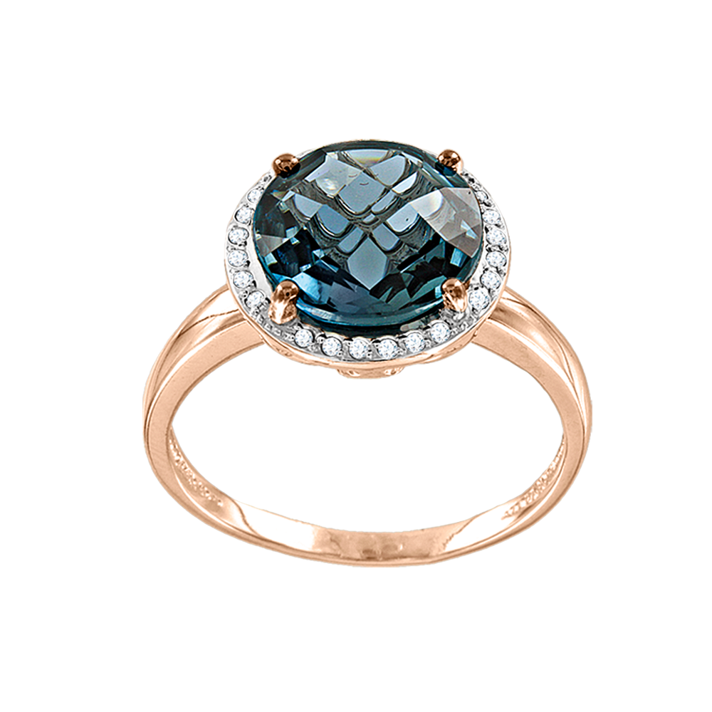 Damenring mit Brillanten und London Blue Topas Bild 1