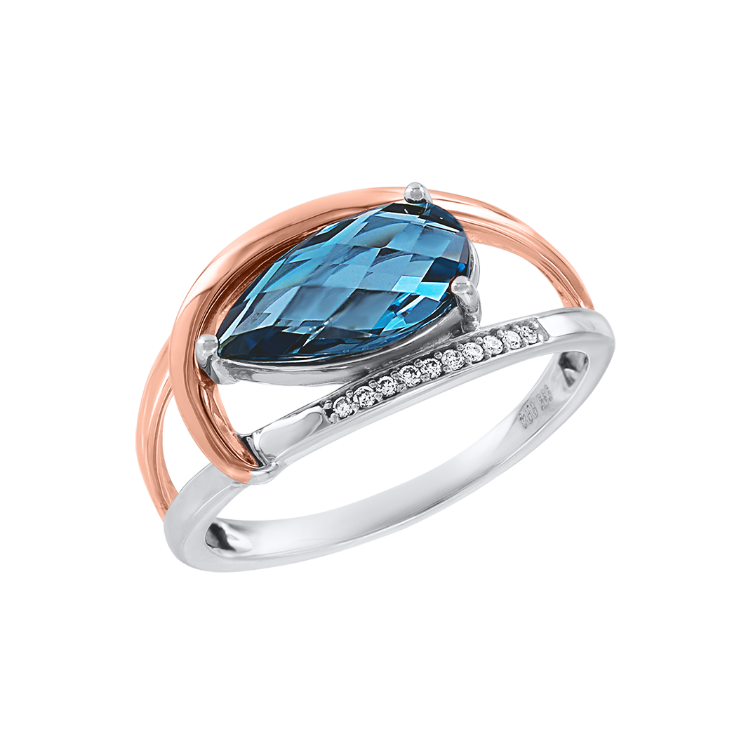 Damenring mit Brillanten und London Blue Topas Bild 1
