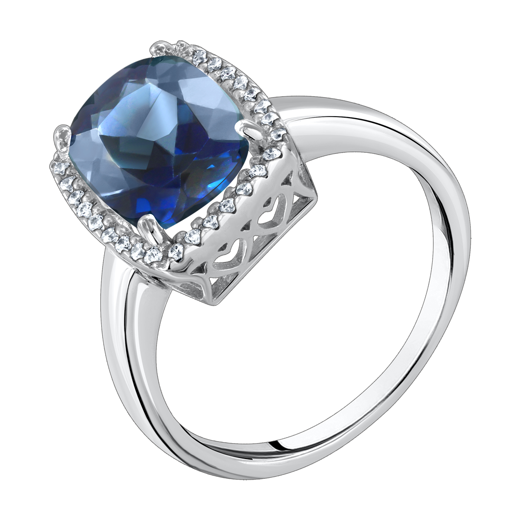 Damenring mit London Blue Topas und Zirkonia Bild 1