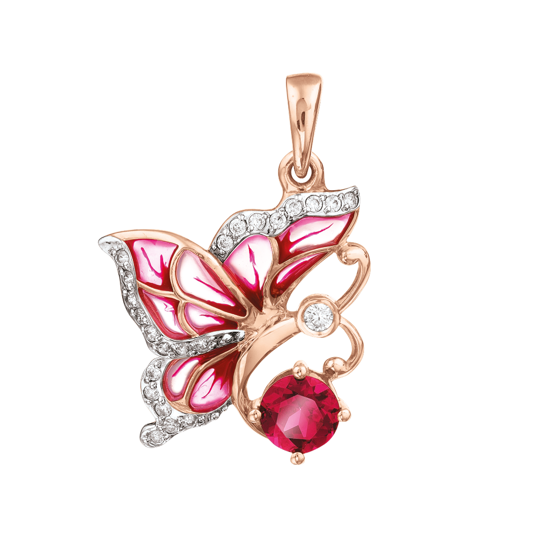 Schmetterling Anhänger mit Rhodolith und Zirkonia, Emaille Bild 1