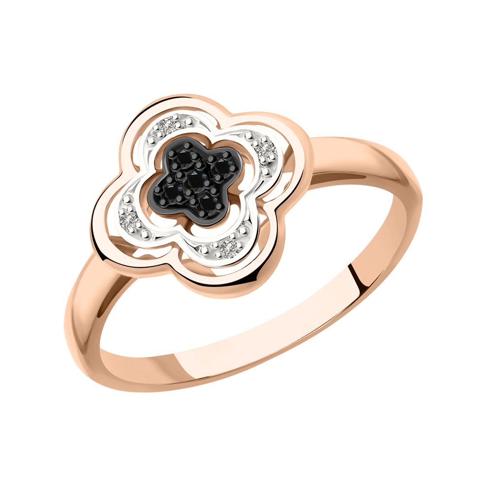 Damenring Blume mit schwarzen Brillanten Bild 1