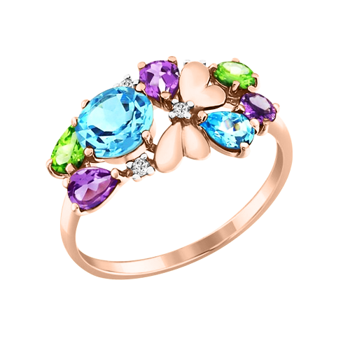 Damenring mit Topas, Chrysolith, Amethyst und Zirkonia Bild 1