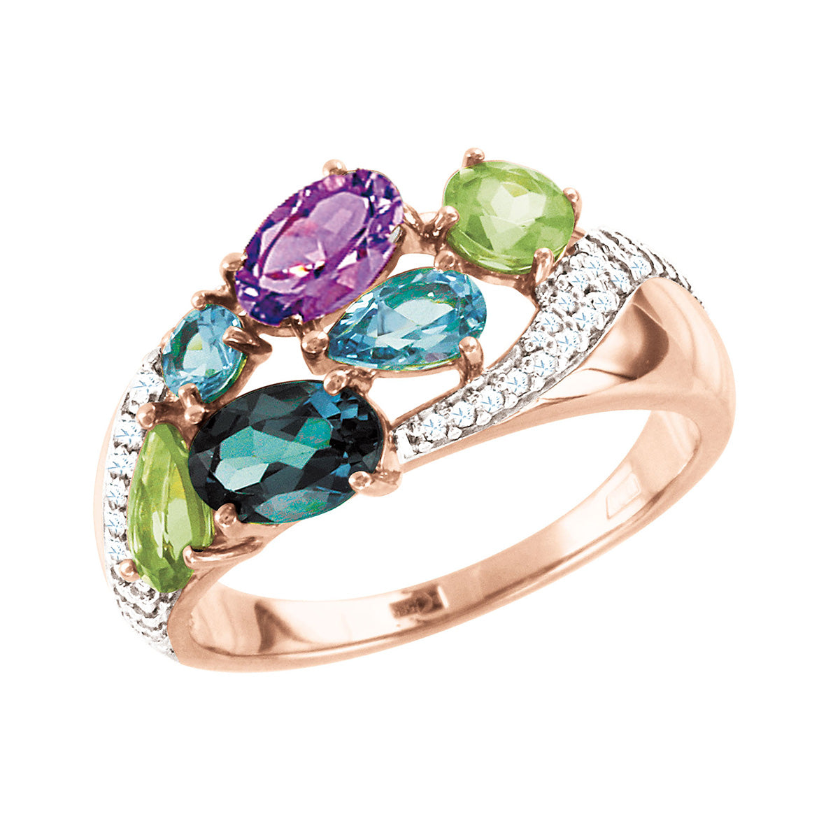 Damenring mit London Blue Topas, Amethyst, Topas, Chrysolith und Zirkonia Bild 1