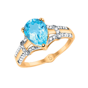 Damenring mit Zirkonia und blau Topas Bild 1