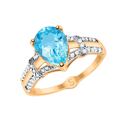 Damenring mit Zirkonia und blau Topas Bild 1