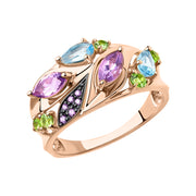 Damenring mit Topas, Chrysolith, Amethyst und Zirkonia Bild 1