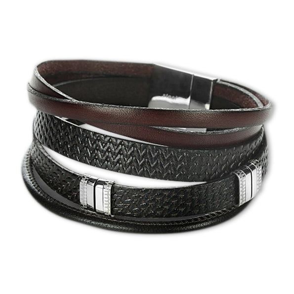 Armband aus schwarzem und braunem Leder Bild 1