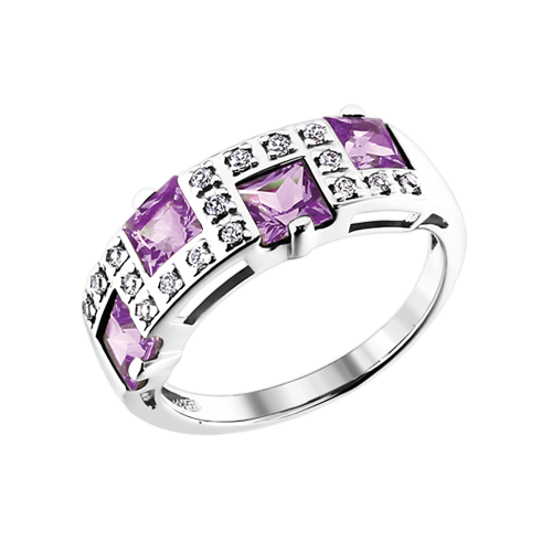 Damenring mit Amethyst und Zirkonia Bild 1