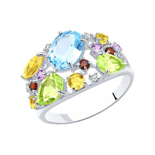 Damenring mit Zitrin, Chrysolith, Topas, Amethyst, Granat und Zirkonia Bild 1