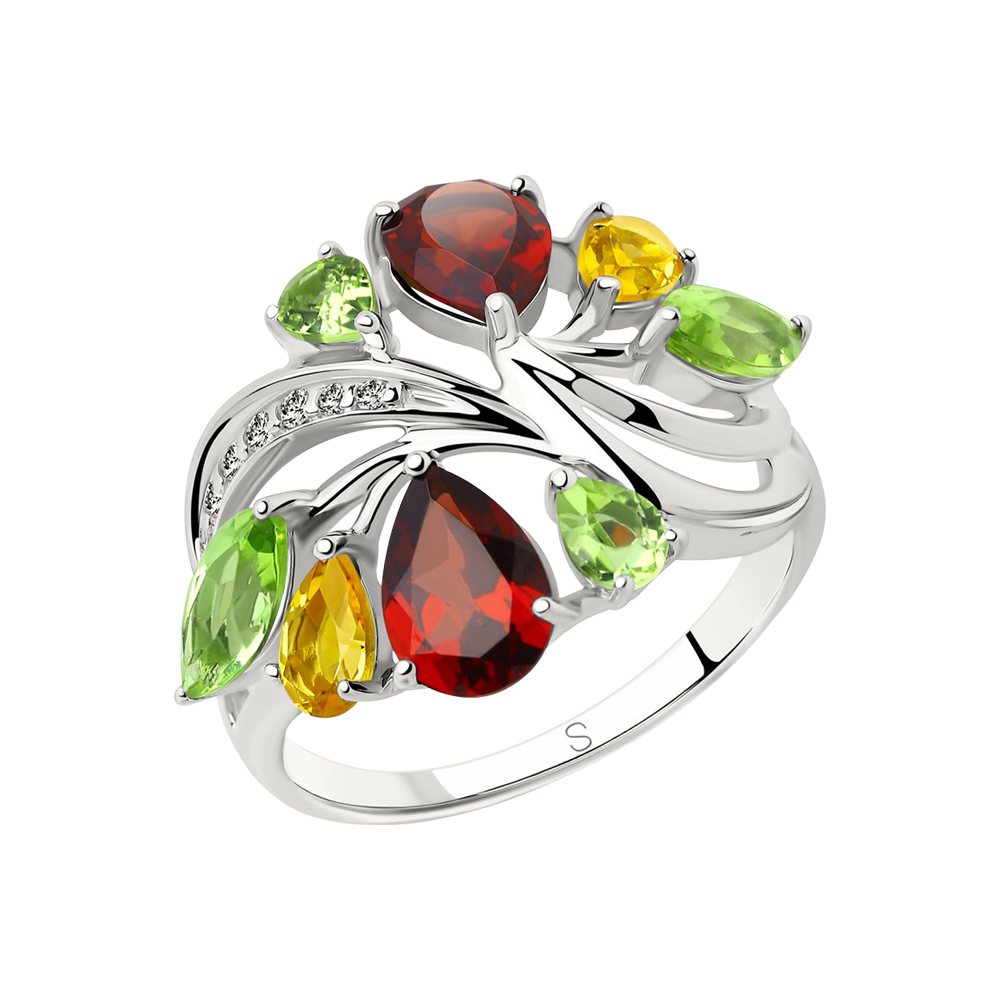 Damenring mit Granat, Chrysolith, Zitrin, Zirkonia Bild 1