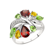 Damenring mit Granat, Chrysolith, Zitrin, Zirkonia Bild 1