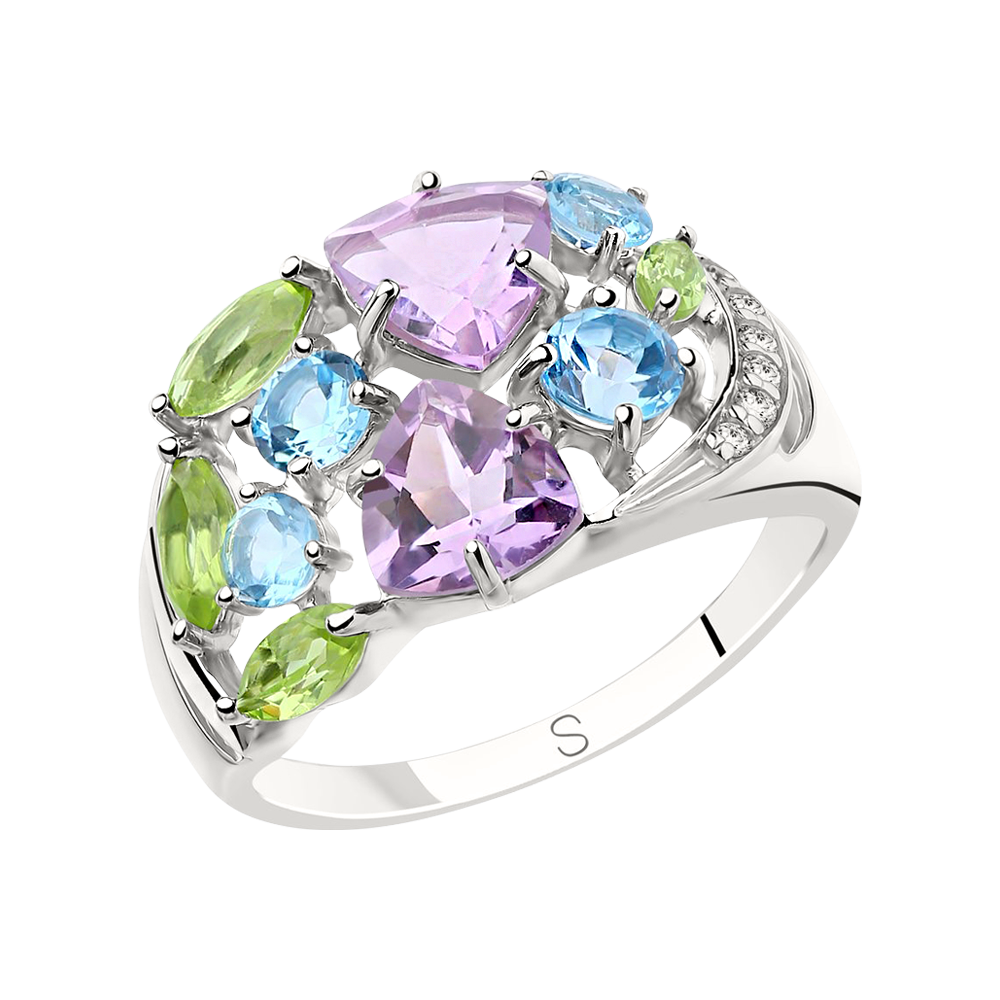 Damenring mit Amethyst, Chrysalith, Topas, Zirkonia Bild 1