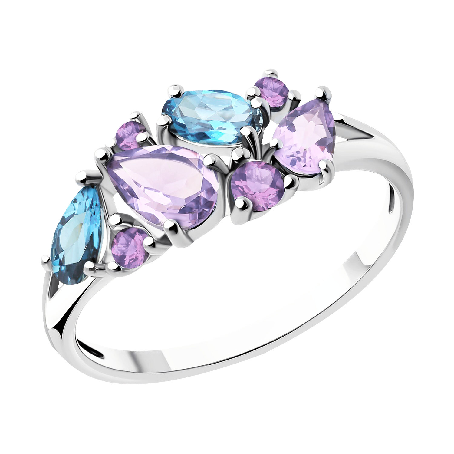 Damenring mit Amethyst, Zirkonia und Topas Bild 1