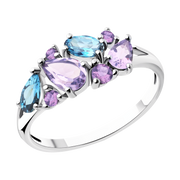 Damenring mit Amethyst, Zirkonia und Topas Bild 1