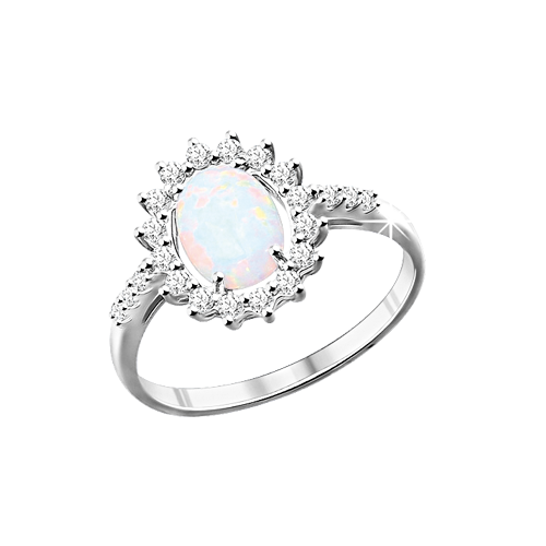 Damenring mit Opal und Zirkonia Bild 1