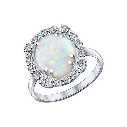 Damenring mit Opal und Zirkonia Bild 1