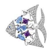 Brosche mit Perle, Amethyst und Zirkonia Bild 1