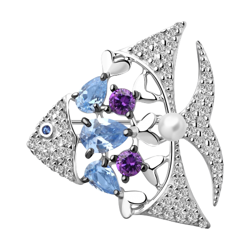 Brosche mit Perle, Amethyst und Zirkonia Bild 1