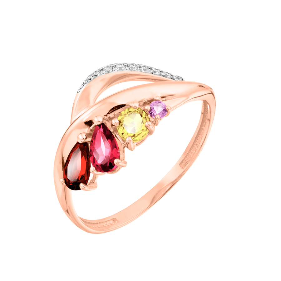 Damenring mit Amethyst, Granat, Rhodolith, Citrin und Zirkonia Bild 1
