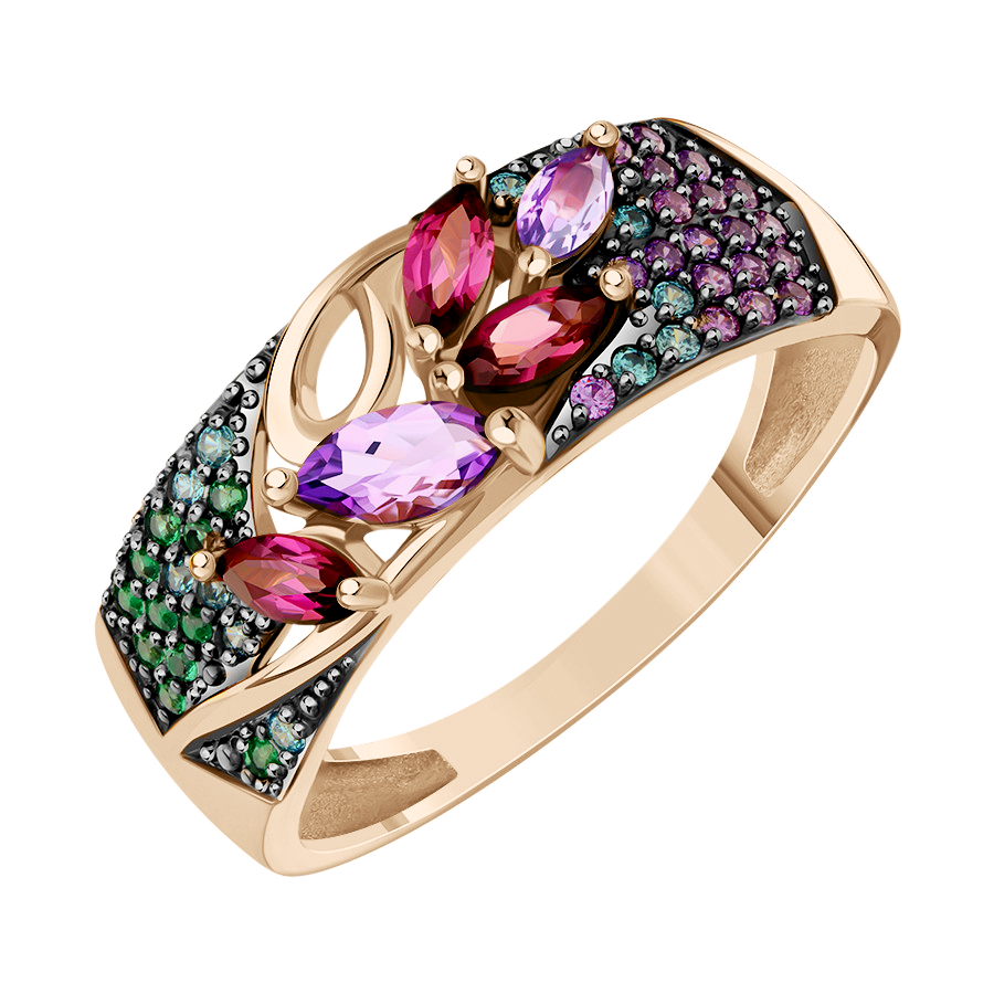 Damenring mit Amethysten, Rhodolithen und Zirkonia Bild 1
