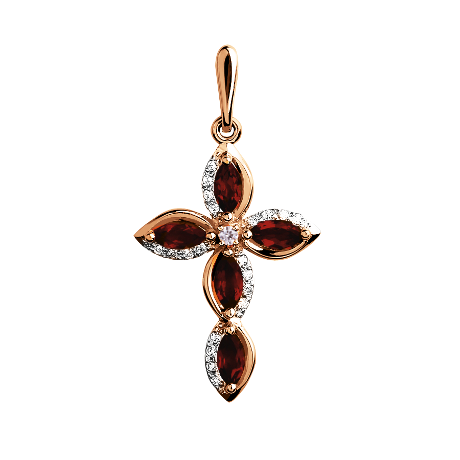 Anhänger – Kreuz mit Zirkonia und Granat Bild 1
