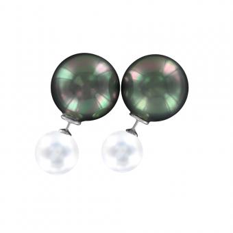 Doppel Perlenohrstecker mir schwarze Perle 