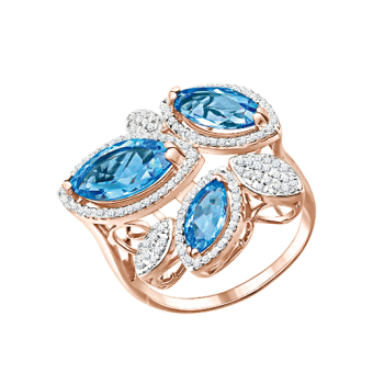 Damenring mit blau Topas und Zirkonia 