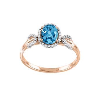 Damenring mit blau Topas und Zirkonia 