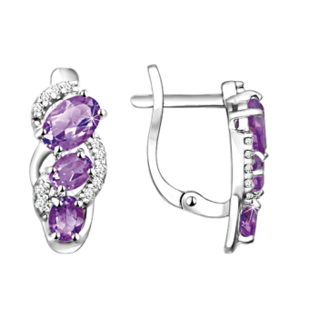 Серьги с аметистами и фианитами 