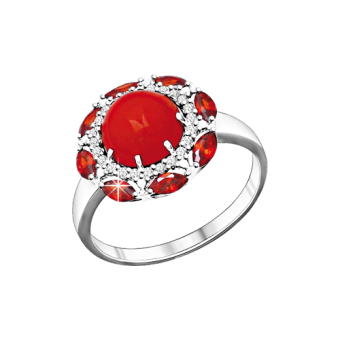 Damenring mit Coral und Zirkonia 